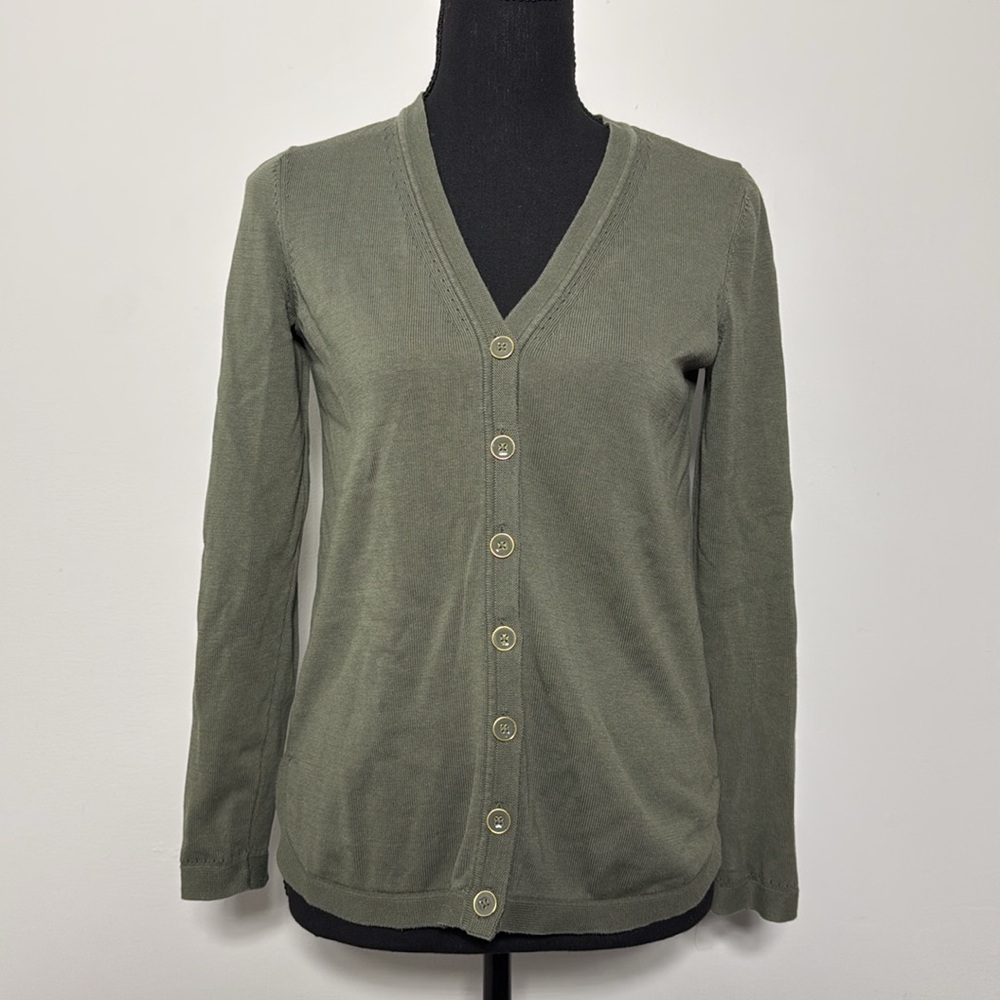 Talbots Girlfriend Cardigan - Olive Green - Size Small Petite